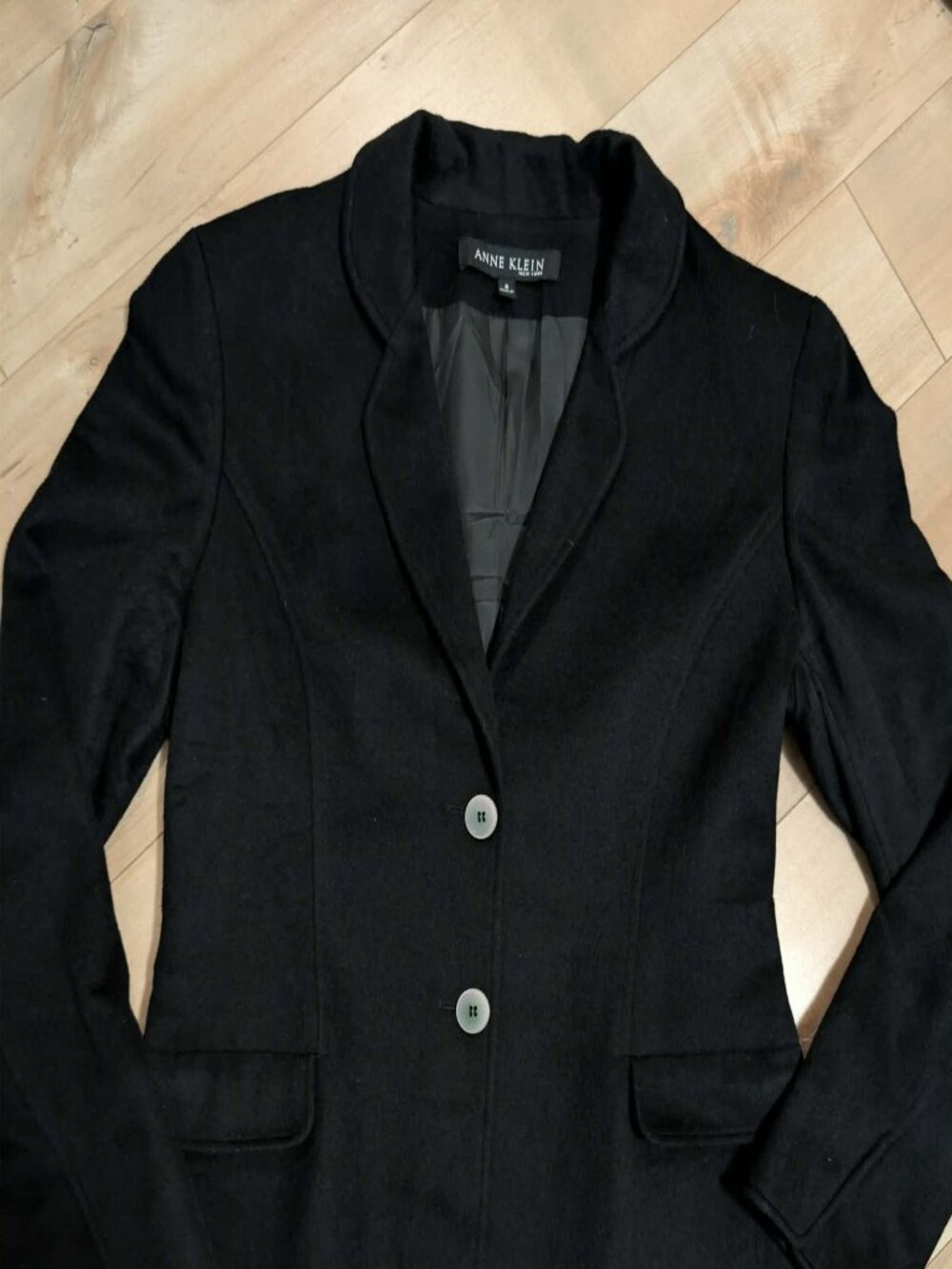 Cashmere Coat Blazer 100% Anne Klein Sz 8 Double Breasted Black